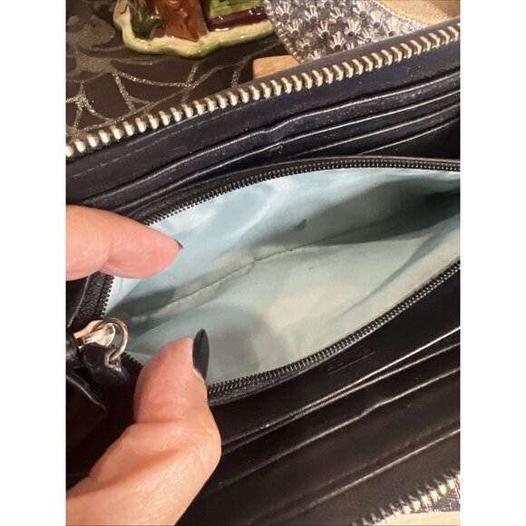 Coach Wallet Zoe Double Buckles Black Jacquard Leather Accordion Zip - Picture 9 of 13